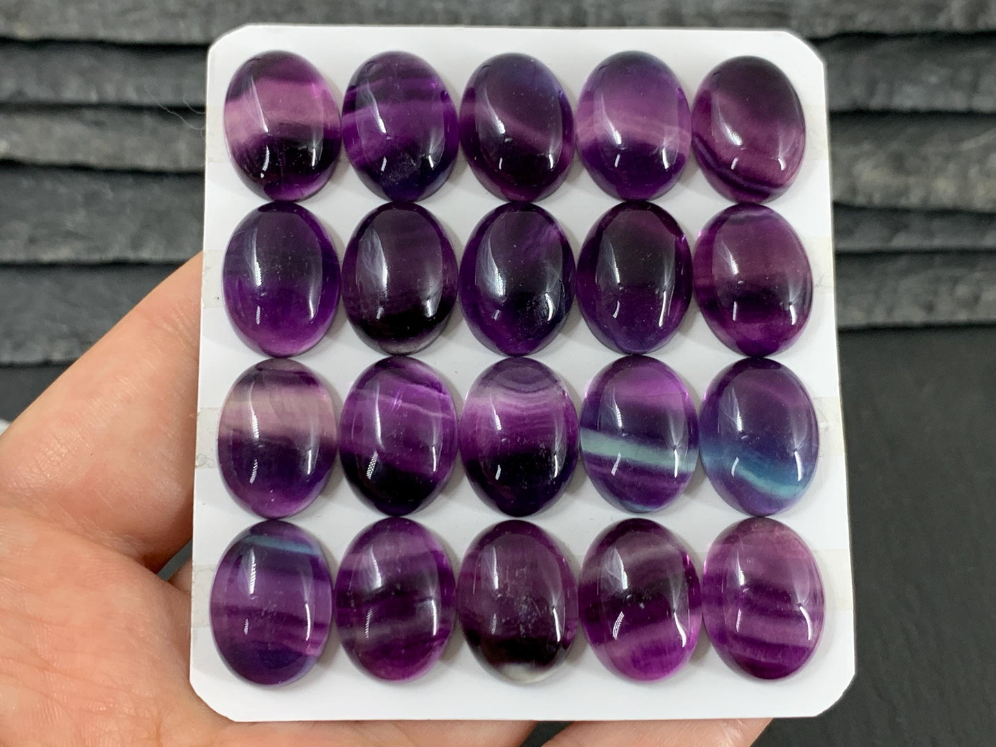 Purple Fluorite oval 12x16mm cabochon - Calibrated cabochons
