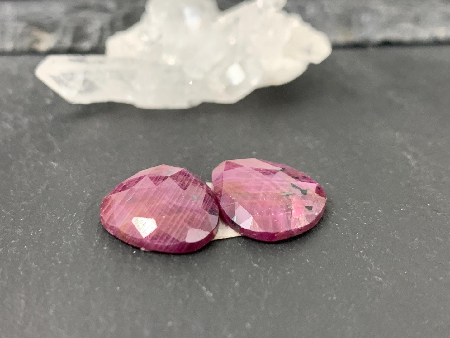 Faceted Ruby pair 13x17x3mm cabochon - free form
