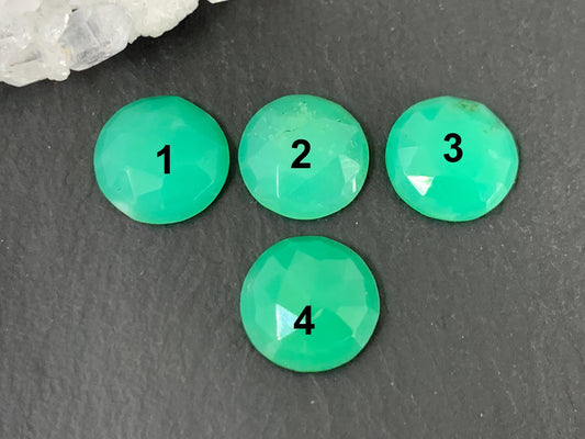 Faceted Chrysoprase Cabochon - Round 12mm Stone With Rose Cut Facet, Premium Gem