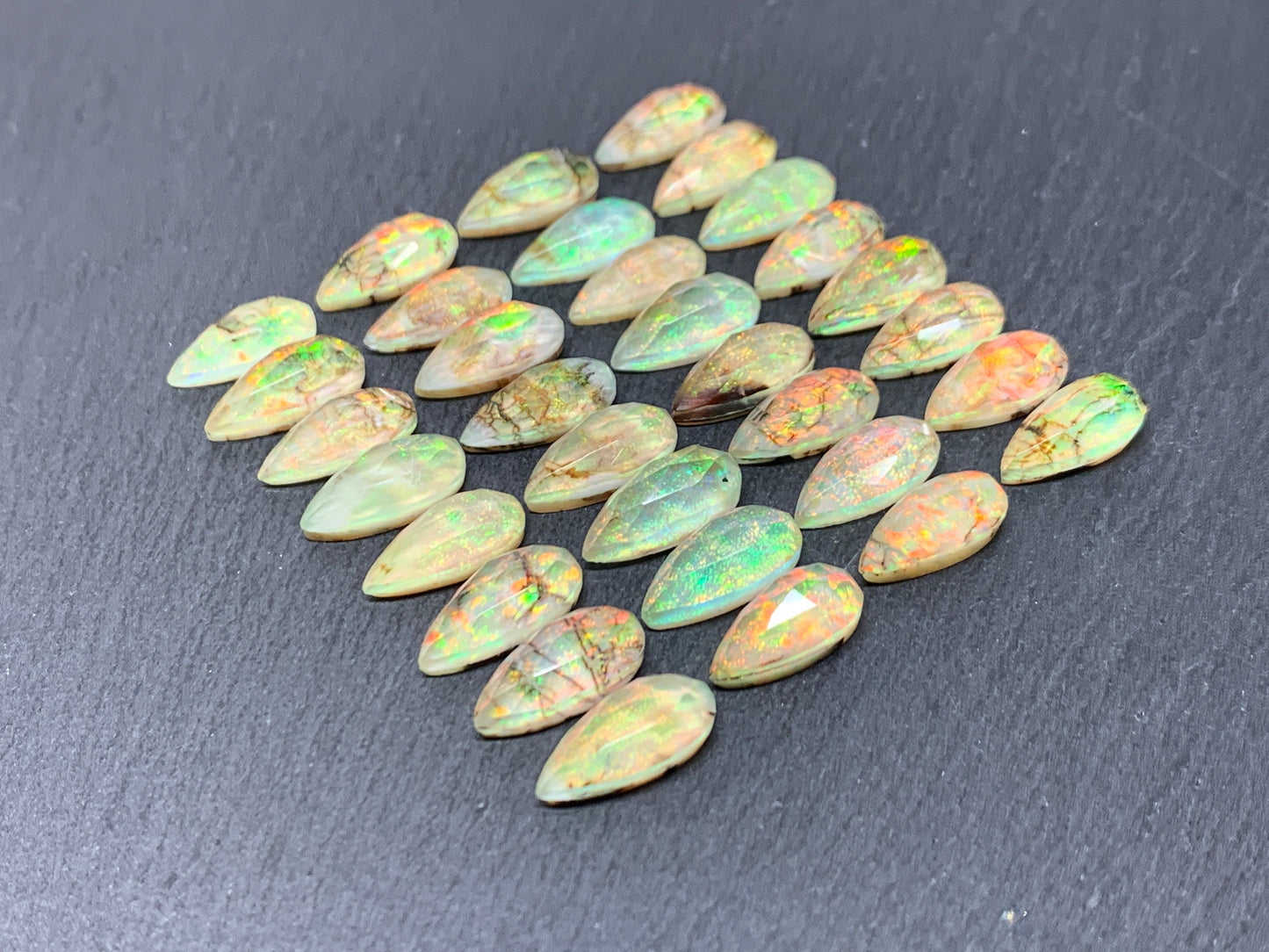 Faceted Monarch Opal pear 7x15mm cabochons - Doublet cabochons