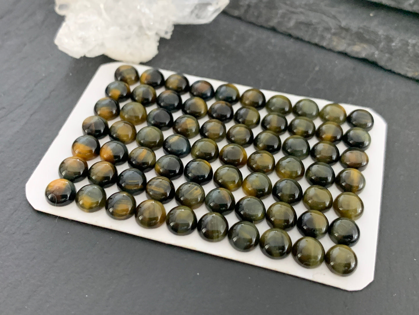Yellow Blue Tiger Eye round 6mm cabochon - Calibrated cabochons