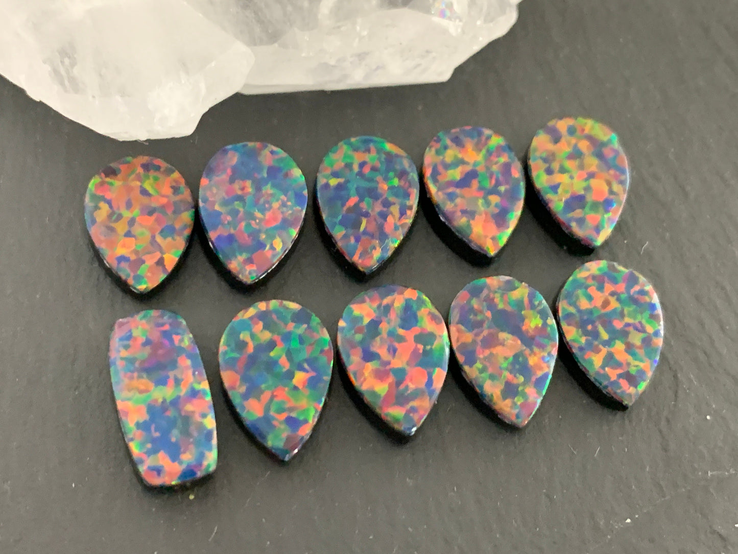 Aurora Opal 13-15mm long pear, rectangle cabochon - Doublet cabochons