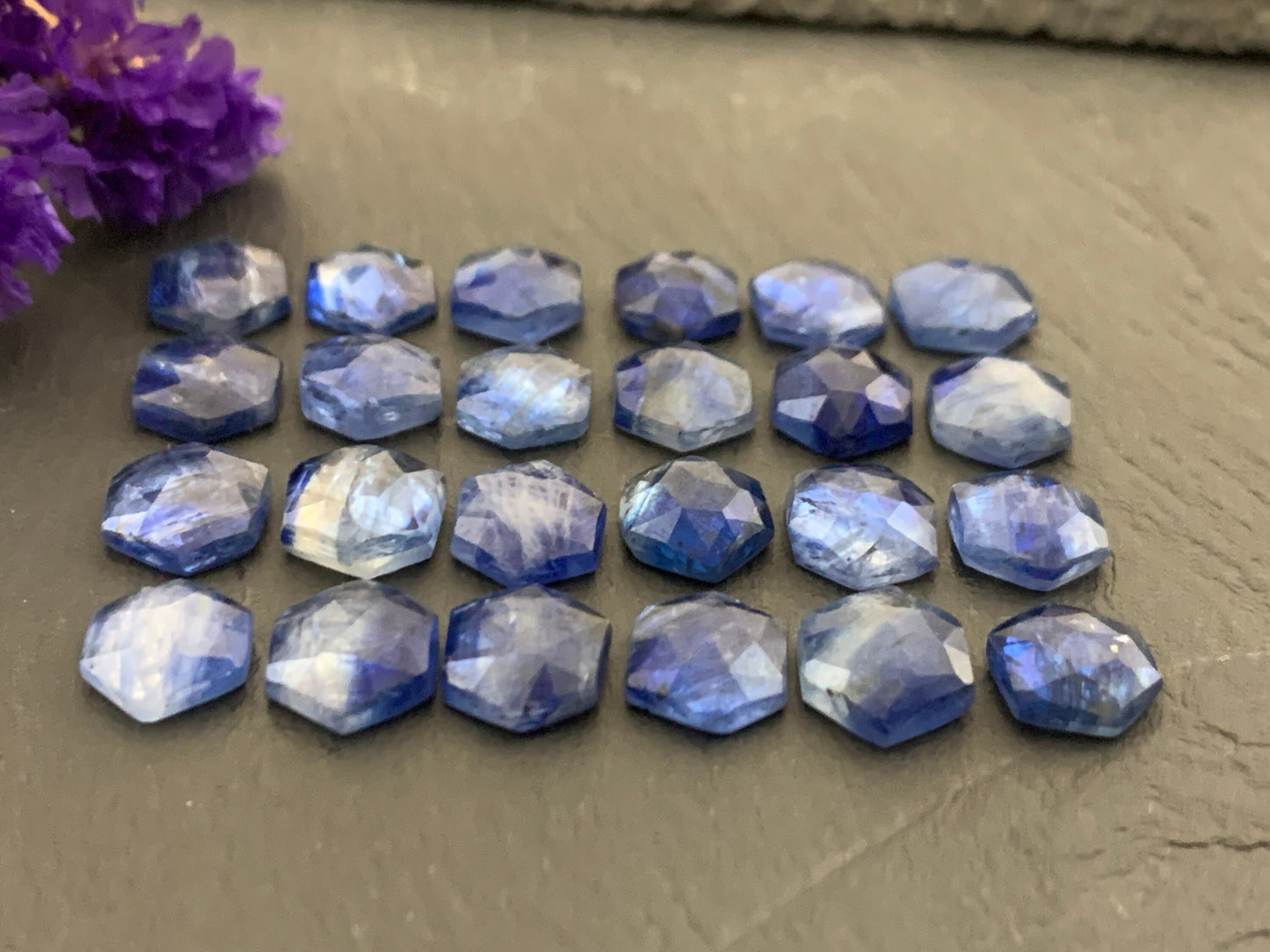 Faceted Kyanite Hexagon 8mm Cabochon - Natural Blue Gemstone Cut
