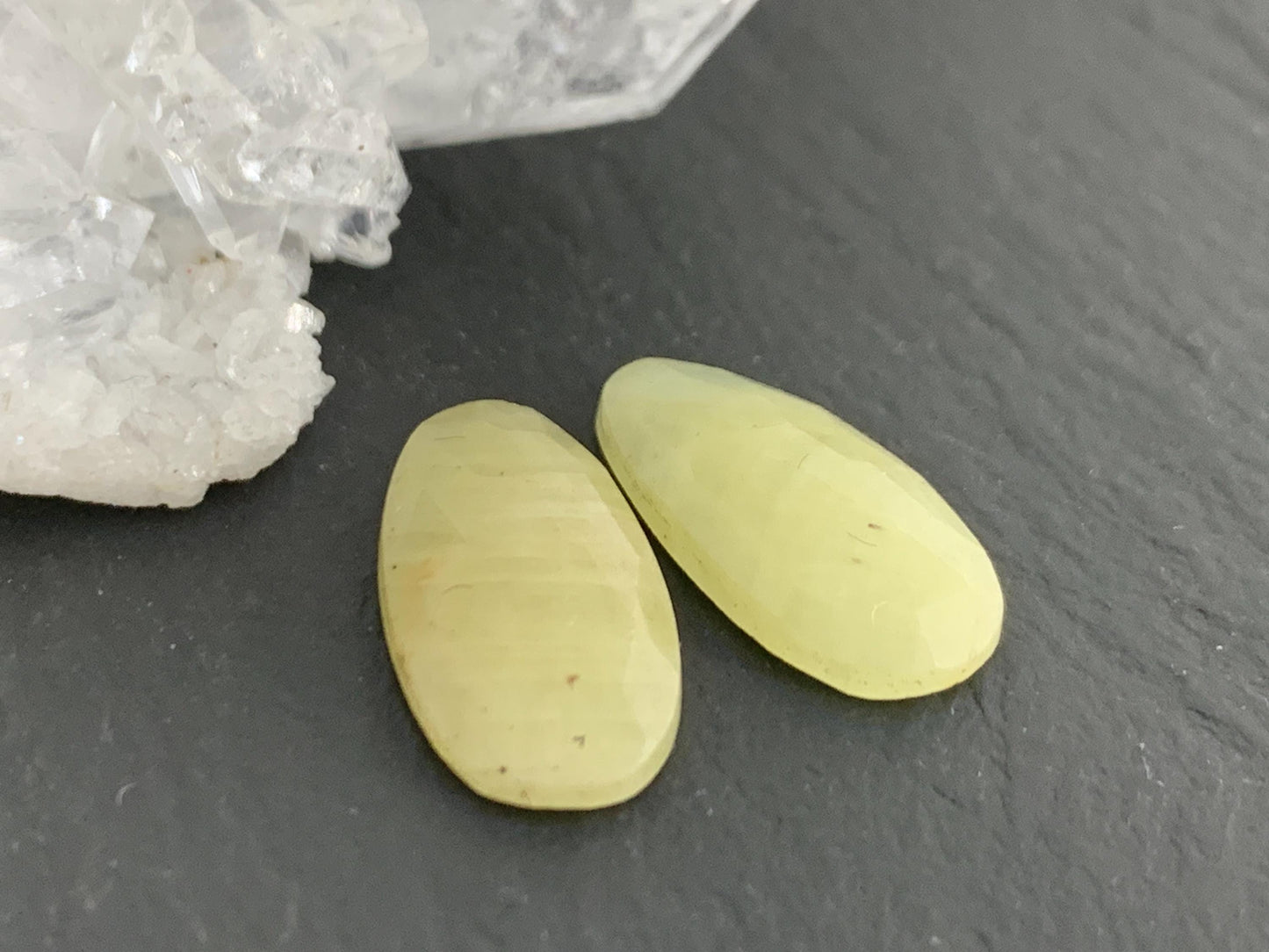 Faceted Yellow Sapphire pair 8x16x3mm cabochon