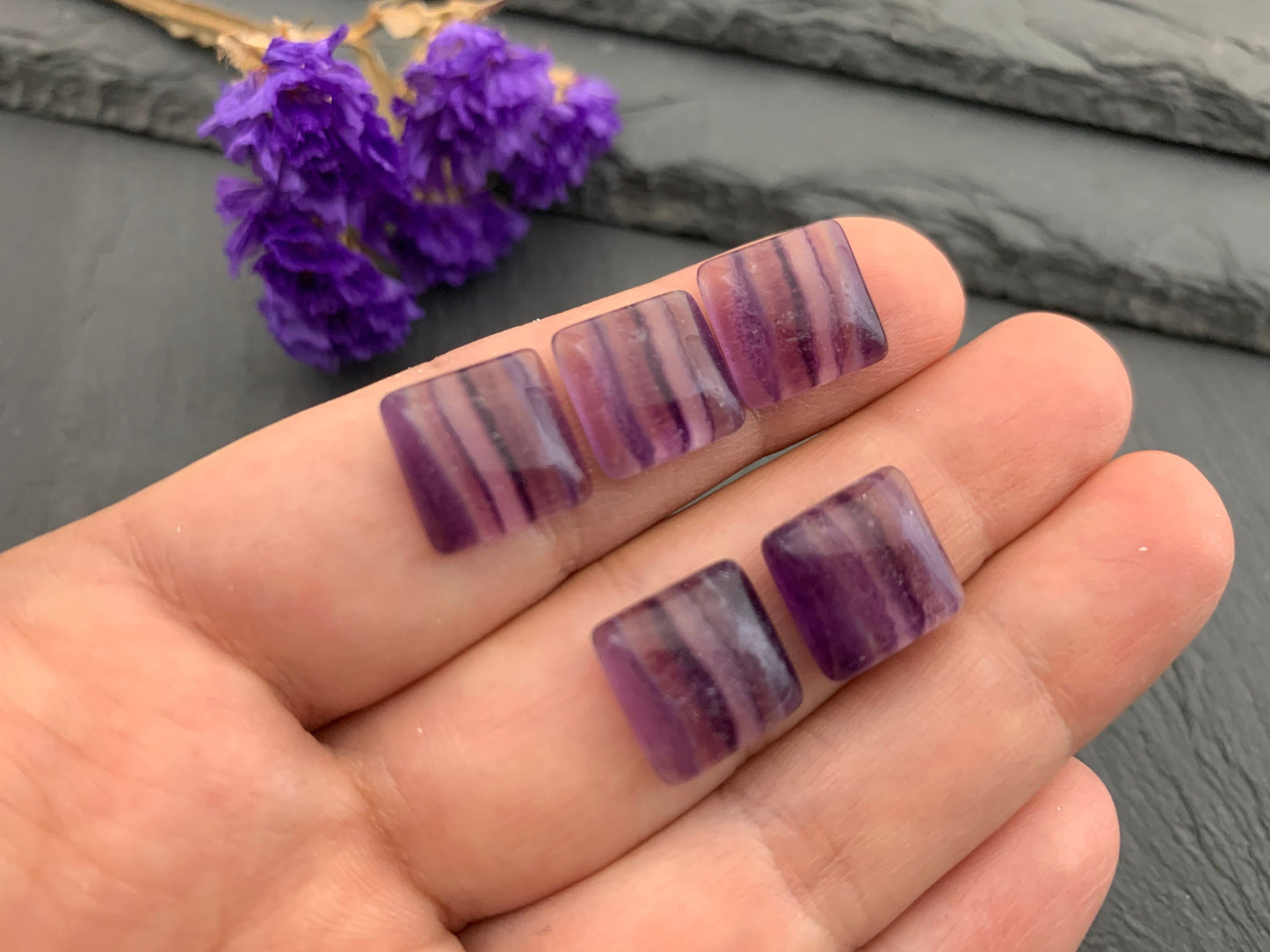 Purple Fluorite square 12mm Cabochon - Calibrated Cabochons