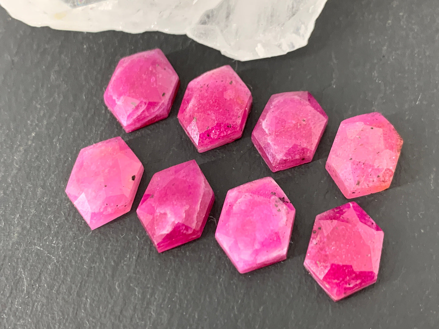 Faceted Pink Sapphire hexagon 9x13mm long cabochon