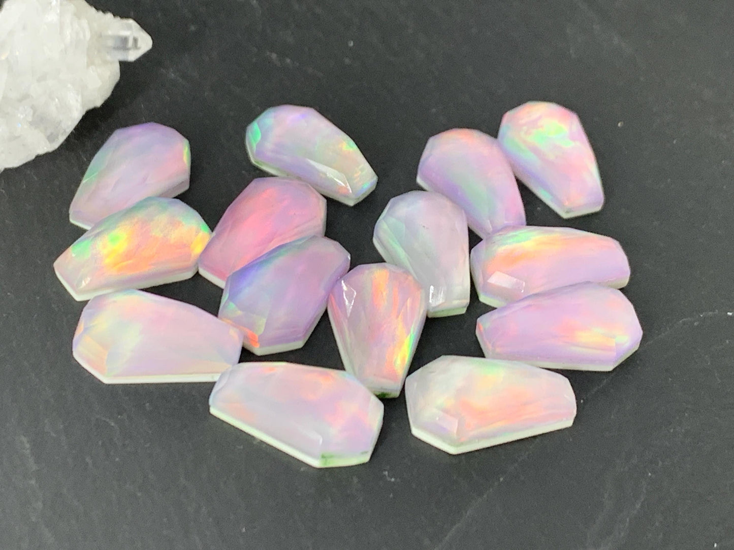 Faceted Aurora Opal coffin 10x16mm cabochon - Doublet cabochons