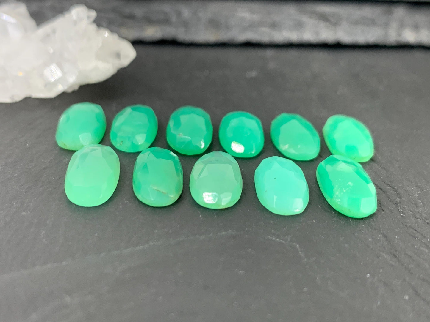 Faceted Chrysoprase Cabochon 7x15mm Oval Rose Cut Green Gemstone – Jewelry Supply