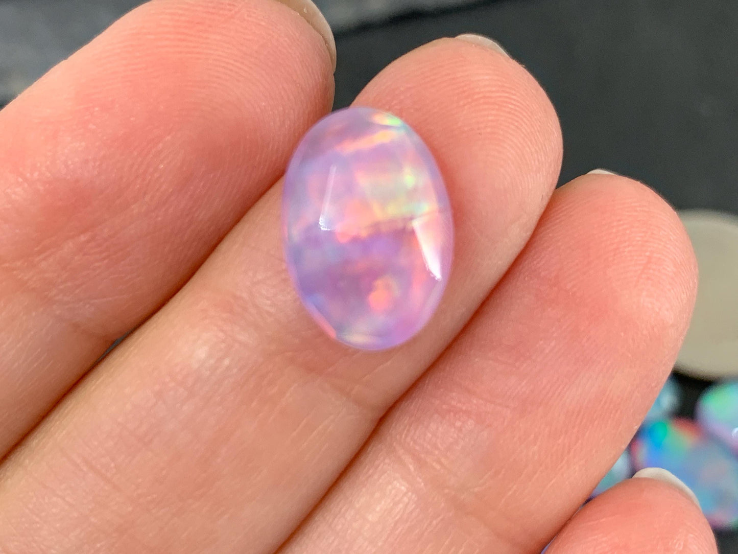 Faceted Aurora Opal oval 10x14mm cabochons - Doublet cabochons