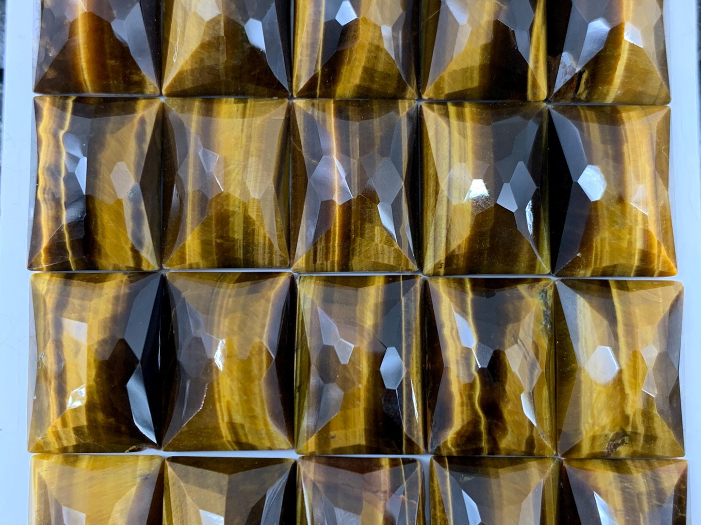 Faceted Tiger Eye Rectangle Cabochon 13x18mm - Calibrated Gemstone