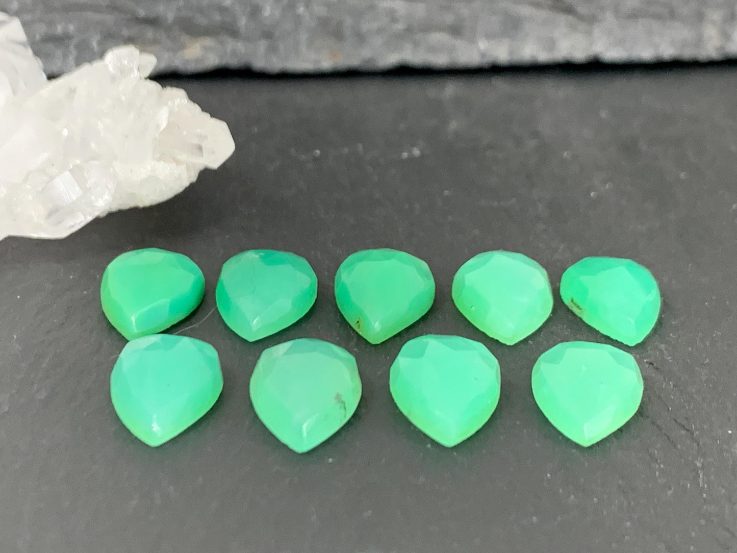 Faceted Chrysoprase Cabochon - 8x12mm Pear Shape Gemstone | Rose Cut Stone, Semi Precious