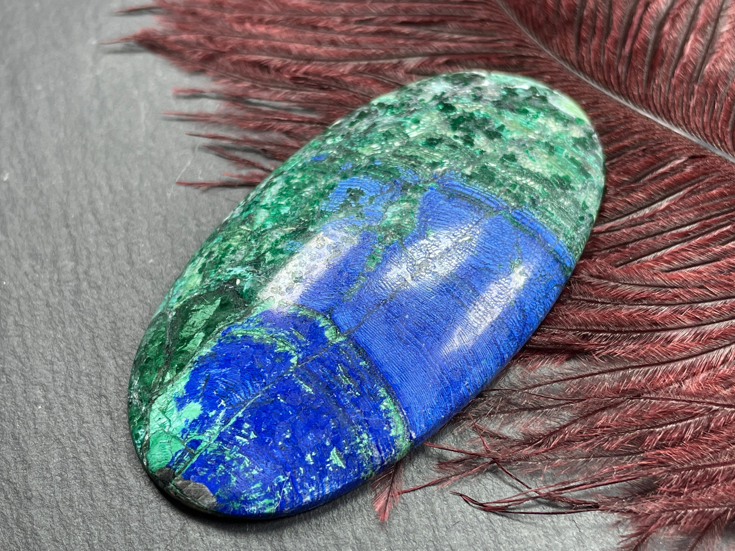 Azurite and Brochantite 37x62mm cabochon
