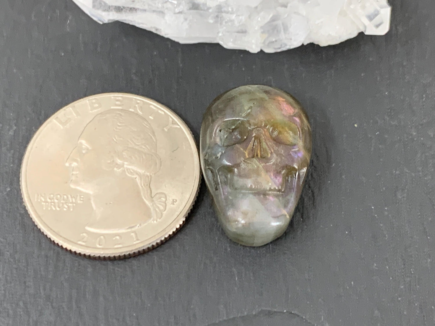 Labradorite Skull Cabochon 15x21mm - Natural Green Flat Back Gemstone