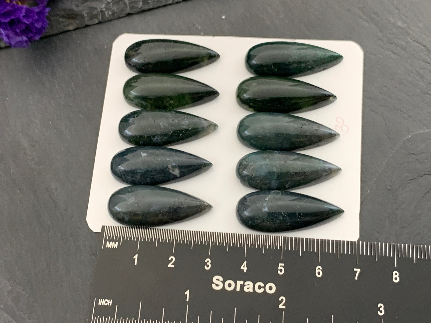 Moss Agate pear 12x30mm cabochon - Calibrated cabochons