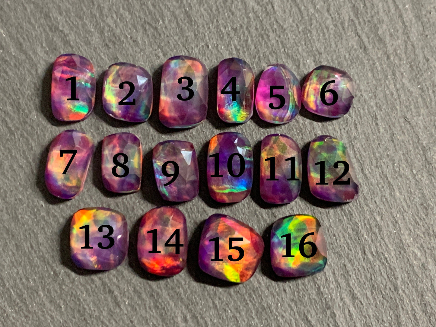 Faceted Aurora Opal 9-11mm long cabochon - Doublet cabochons