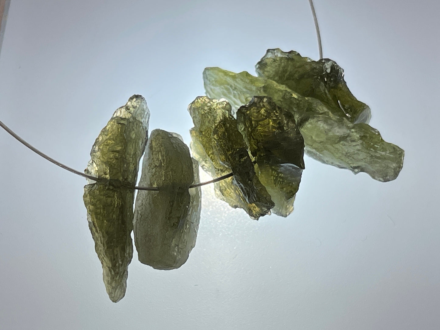 Raw Moldavite beads 12-23mm long - of of 6 beads