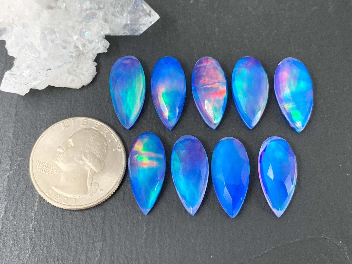 Faceted Aurora Opal pear 9x20mm cabochon - Doublet cabochon