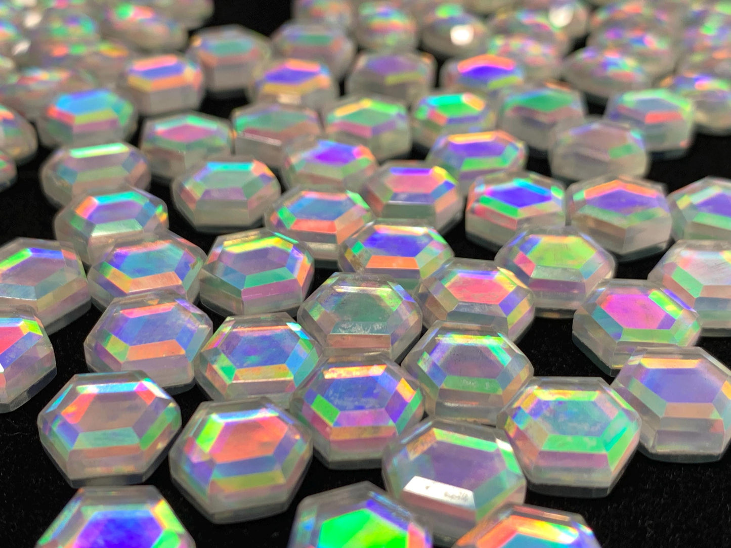 Faceted Rainbow Quartz hexagon 10mm cabochon