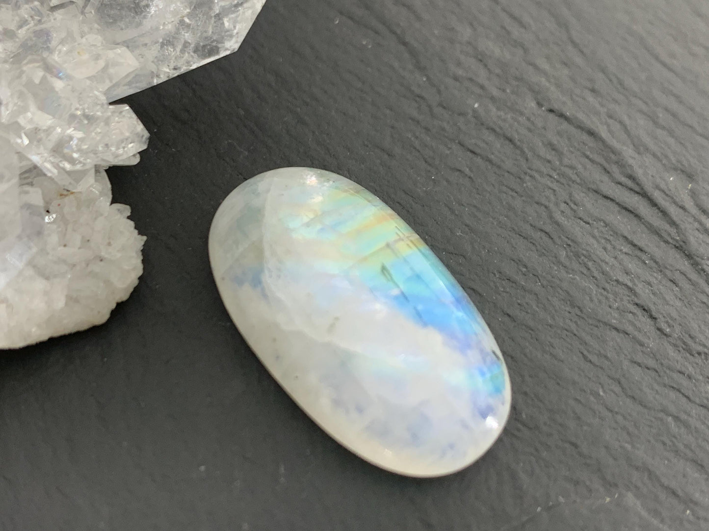 Rainbow Moonstone 25x14x6mm cabochon