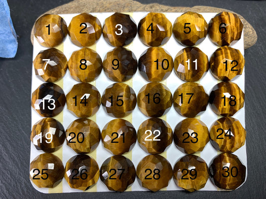 Faceted Tiger Eye round 15mm cabochon - Calibrated cabochons