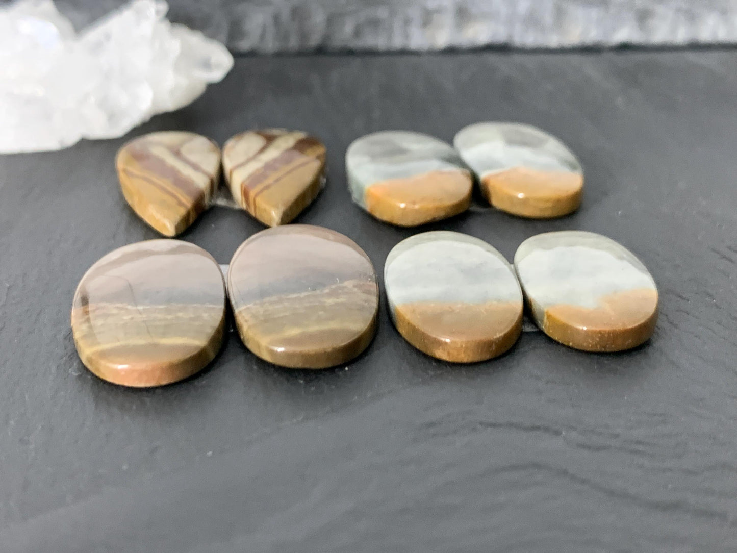 Polychrome Jasper cabochon pair