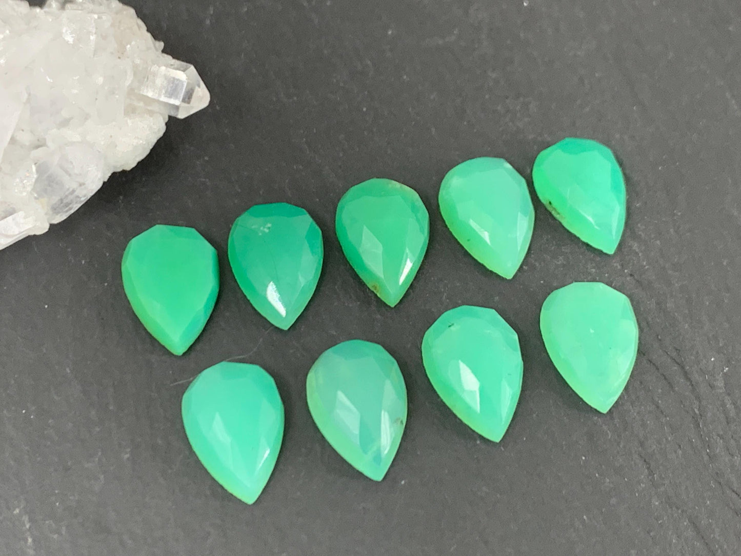 Faceted Chrysoprase Cabochon - 8x12mm Pear Shape Gemstone | Rose Cut Stone, Semi Precious