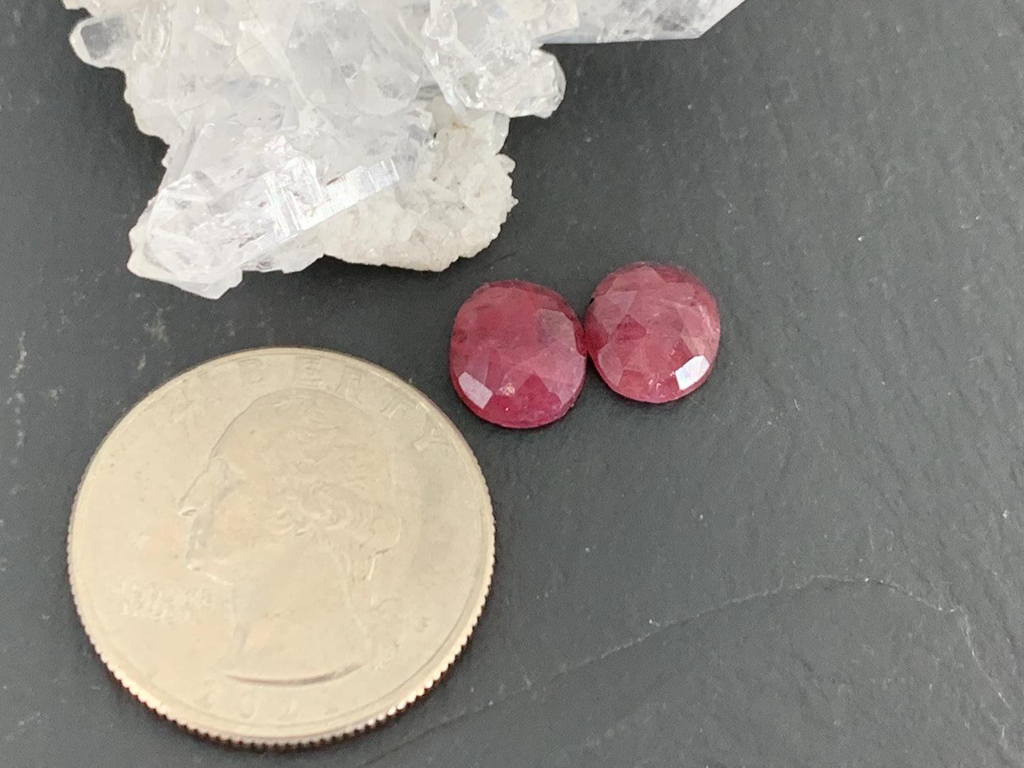 Faceted Ruby pair 8x9x3mm cabochon