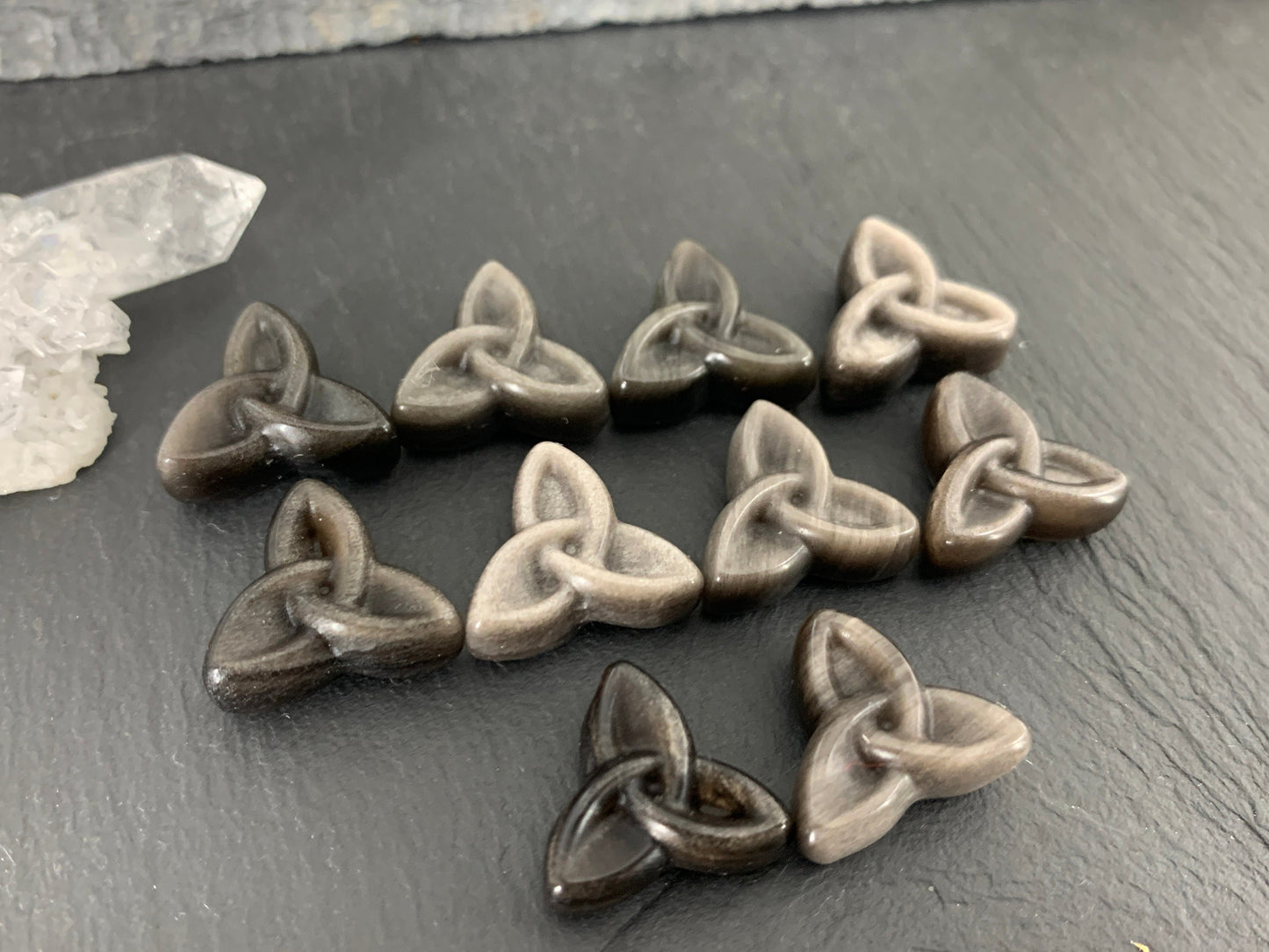 Silver Obsidian reuleaux triangle 15x17mm carving