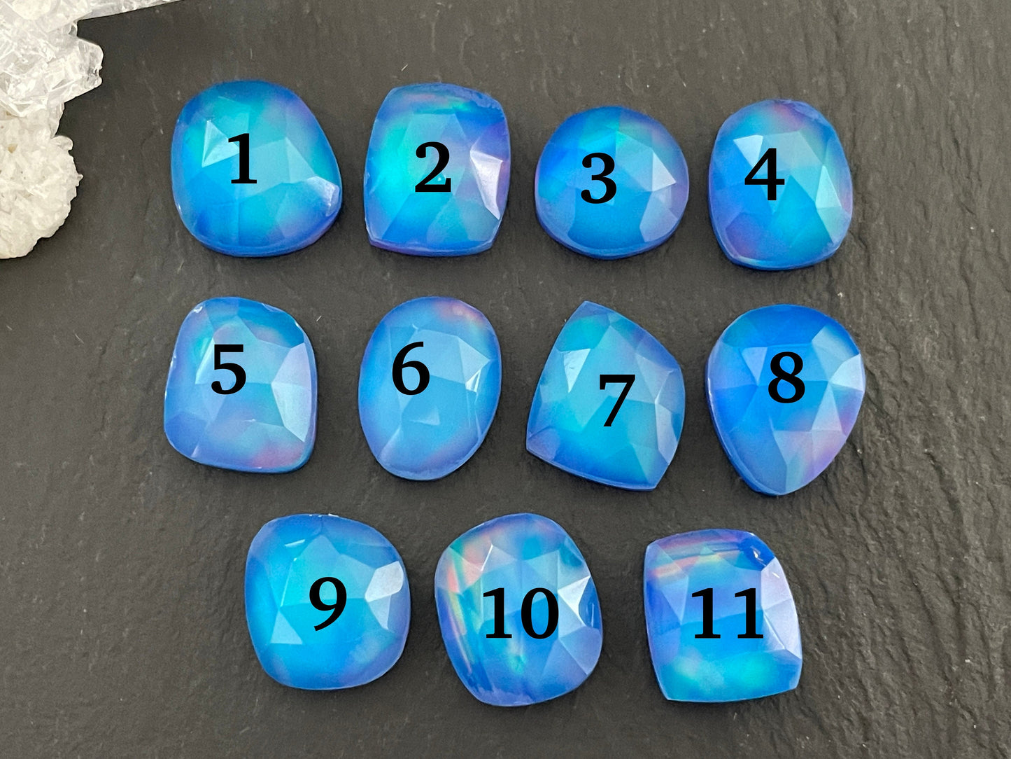 Faceted Aurora Opal 11-12mm long cabochon - Doublet cabochons