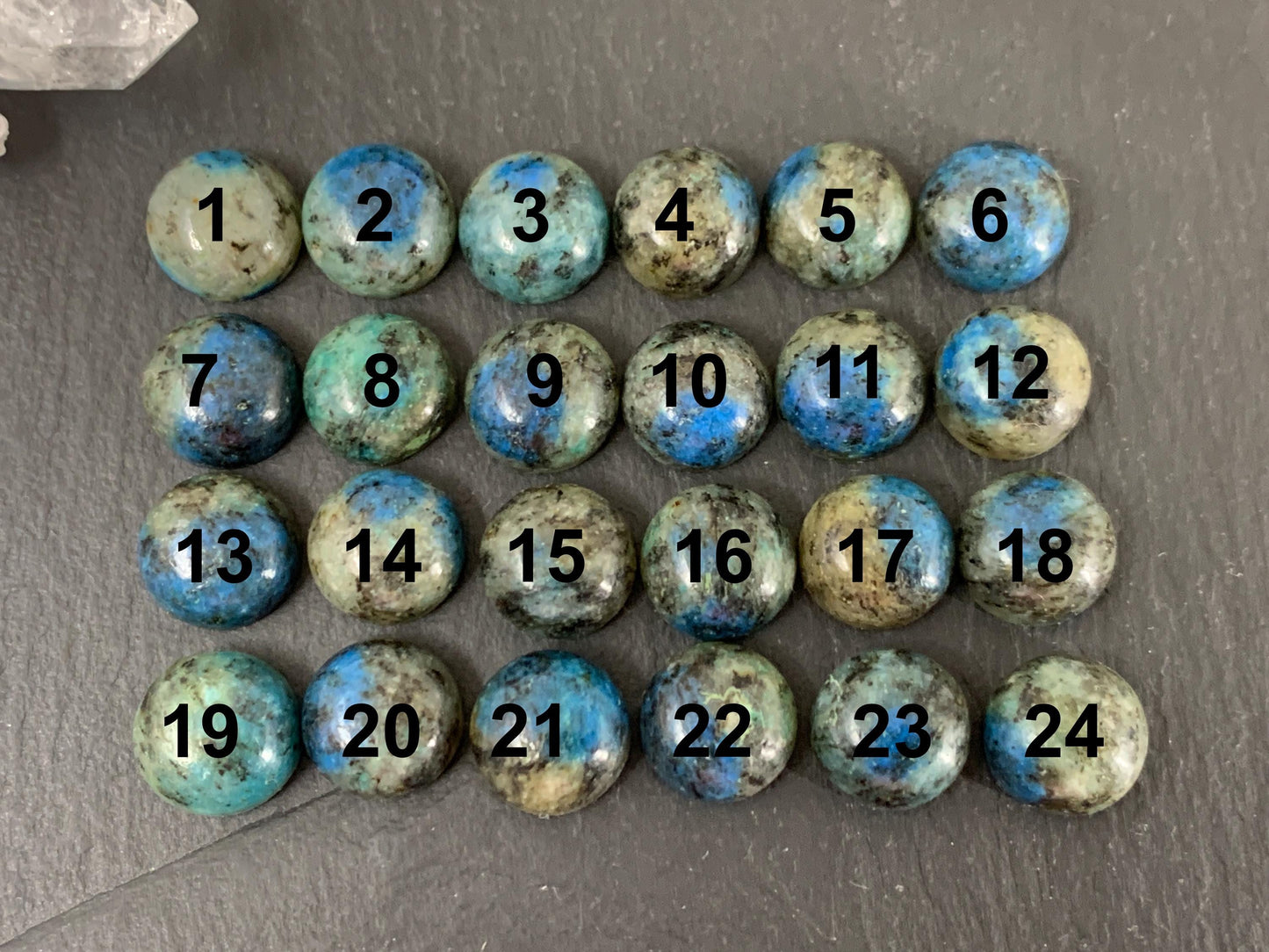 Azurite in Granite round 10mm cabochon - Calibrated cabochons.