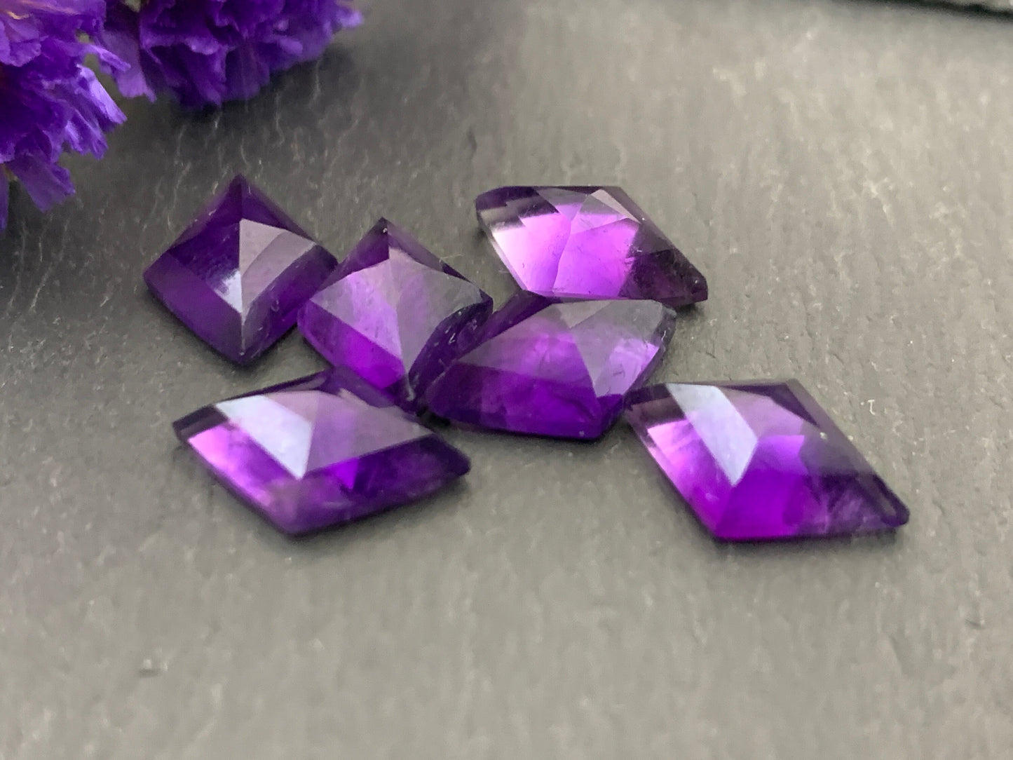 Faceted Amethyst Rhombus 8x12mm, 10x14mm cabochon