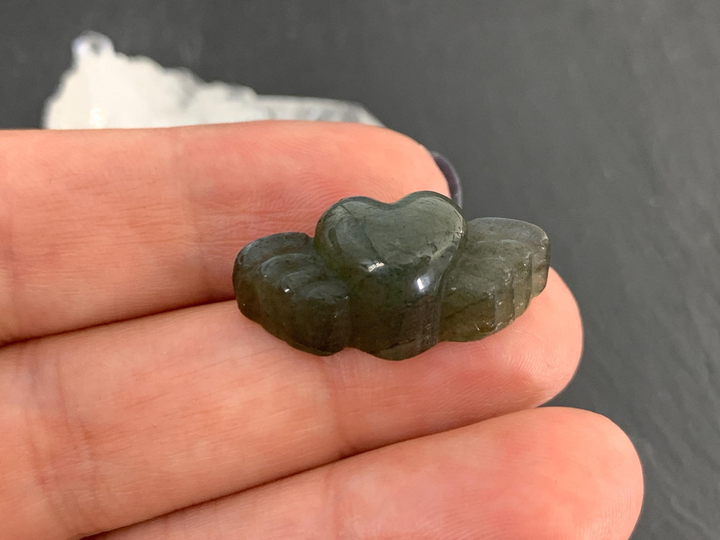 Labradorite Heart with Wings 25x10mm. Hand Carved Gemstone