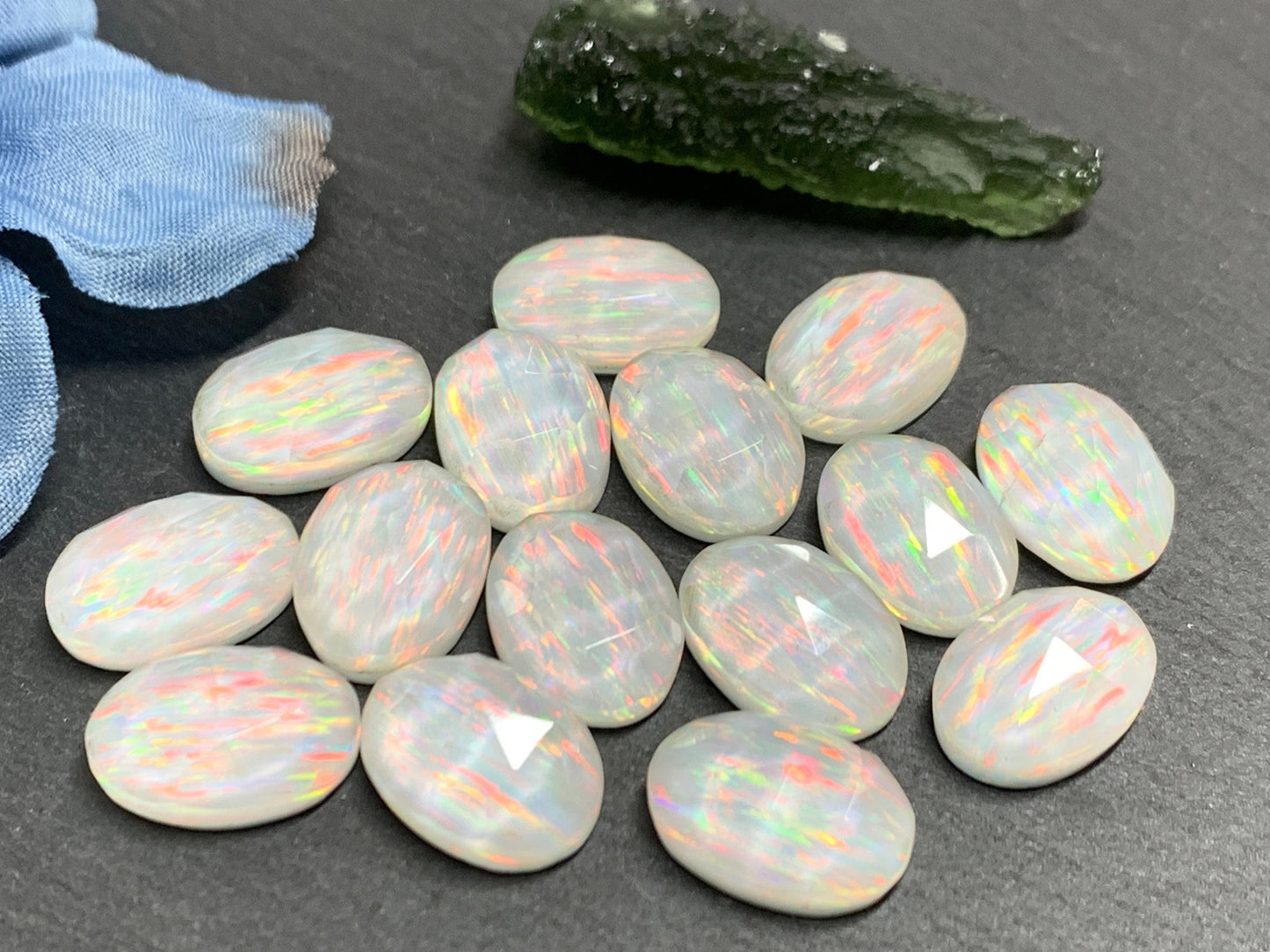Faceted Aurora Opal oval 10x14mm cabochons - Doublet cabochons