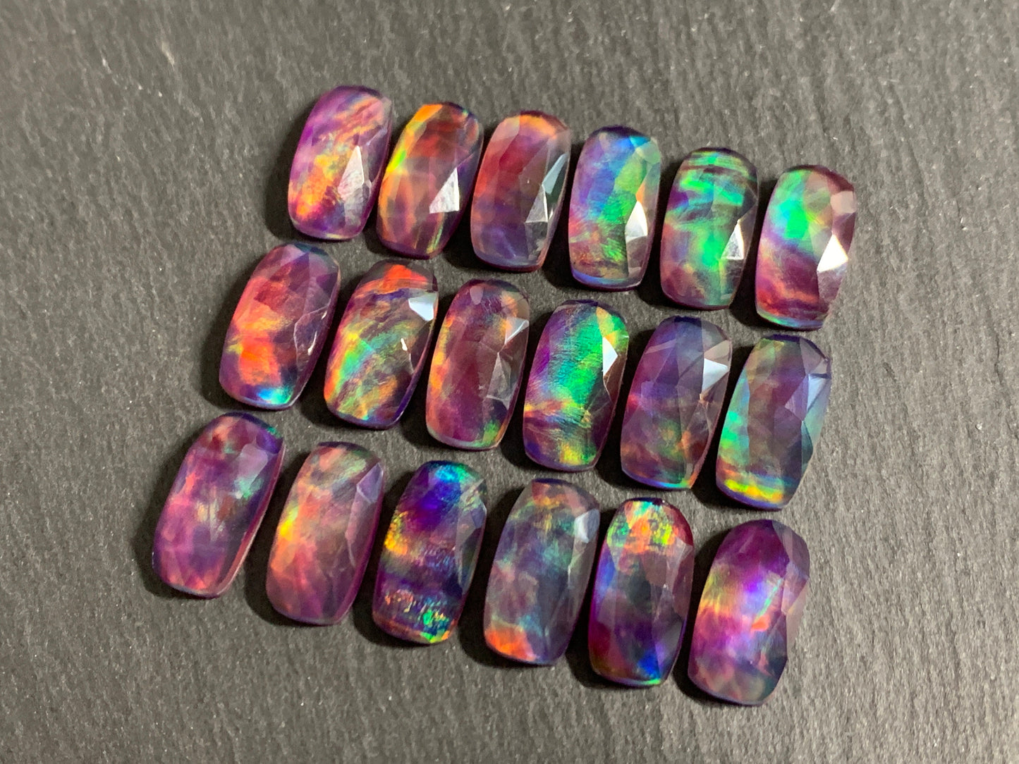 Faceted Aurora Opal 7x14mm cabochon - Doublet cabochon