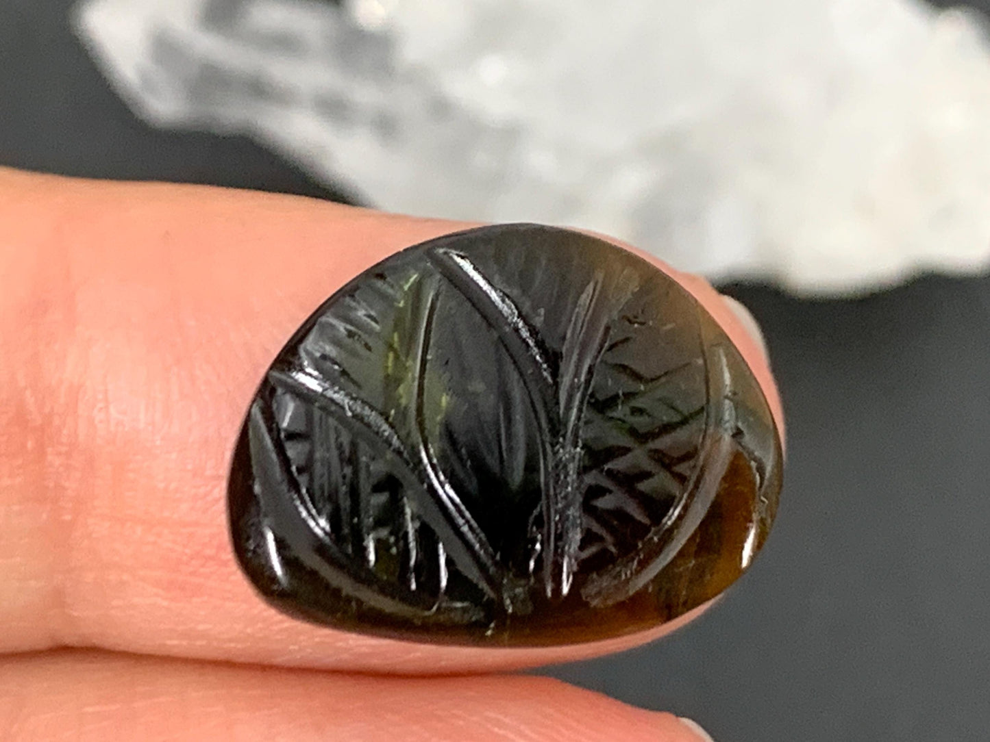 Carved Tourmaline 17x13x2.5mm cabochon