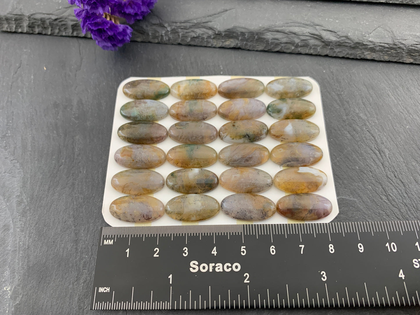 Moss Agate oval 10x20mm cabochon - Calibrated cabochons