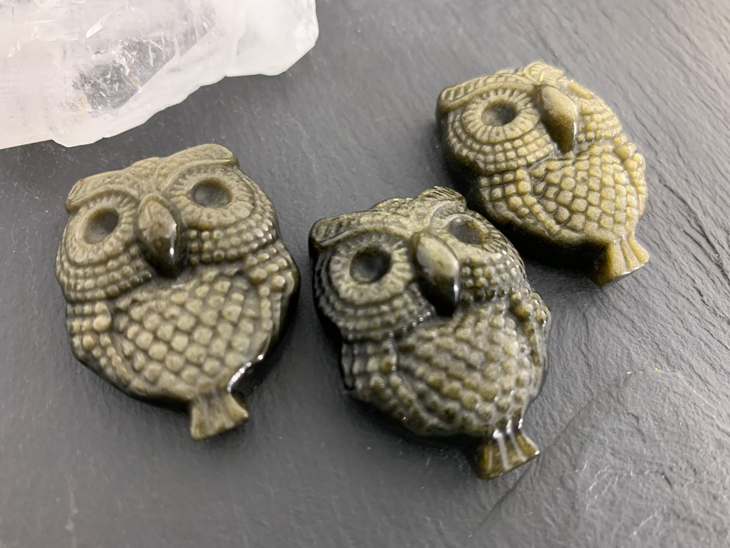 Gold Obsidian owl cabochon carving