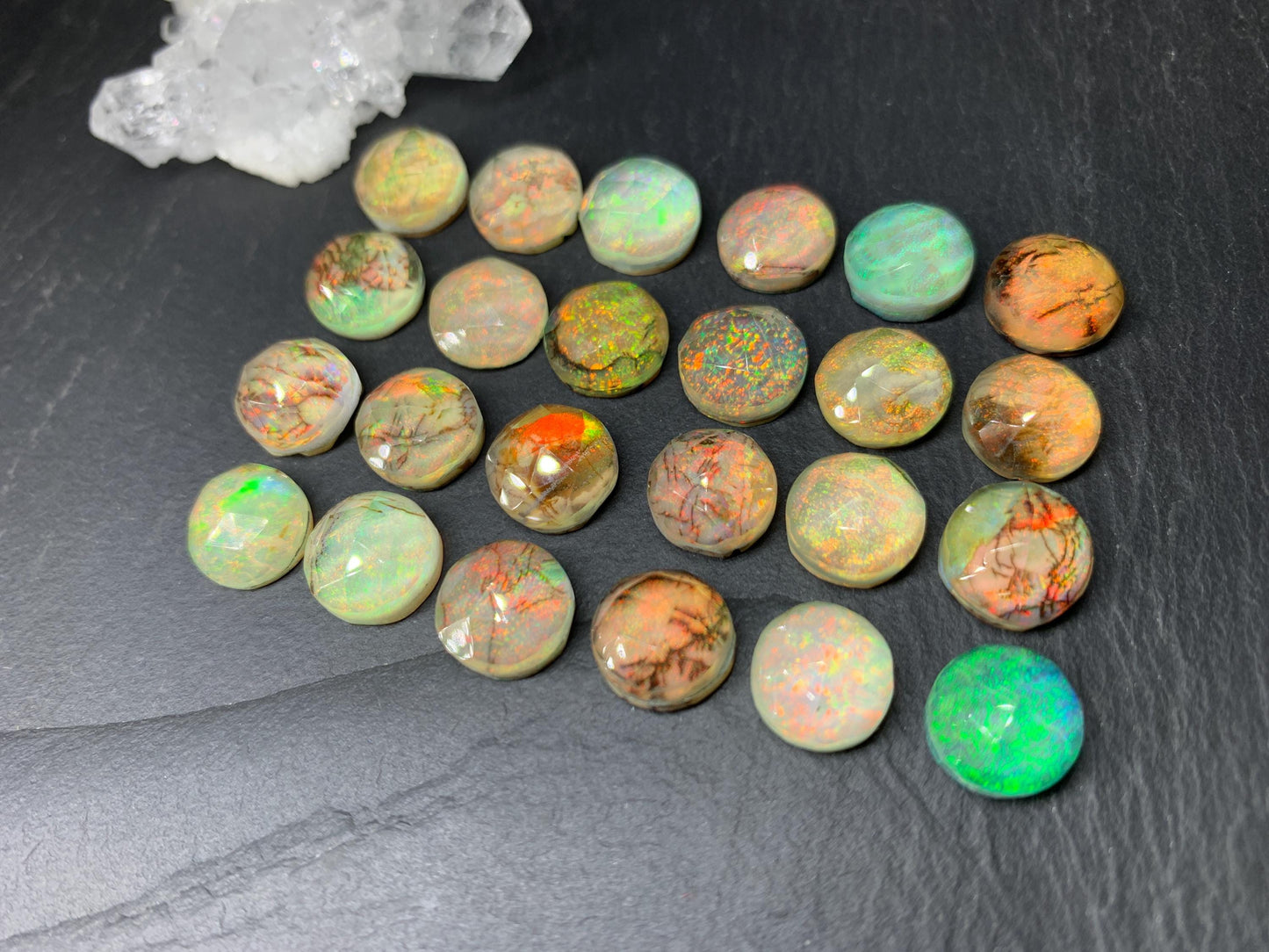 Faceted Monarch Opal round 10mm cabochons - Doublet cabochons
