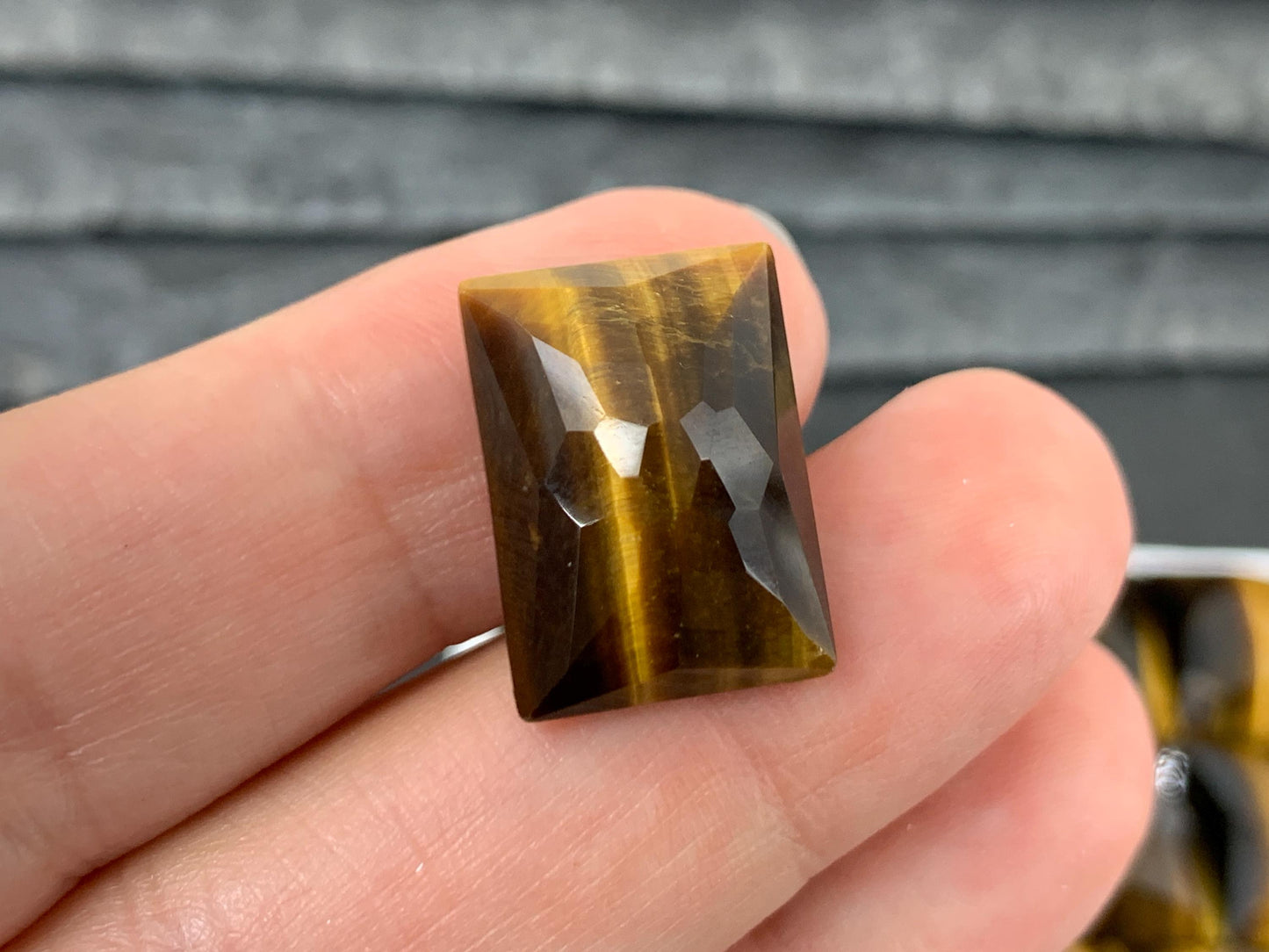 Faceted Tiger Eye Rectangle Cabochon 13x18mm - Calibrated Gemstone