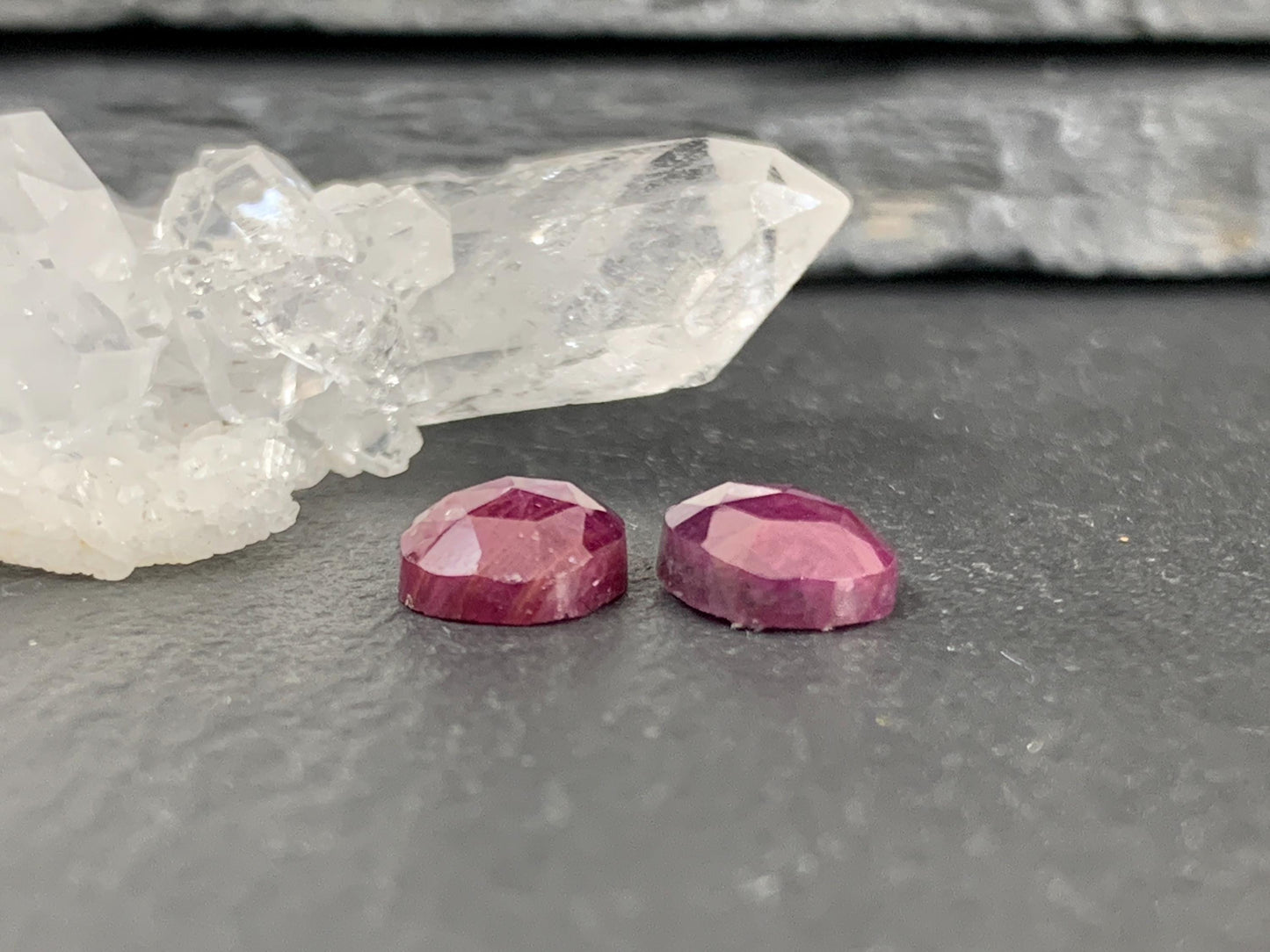 Faceted Ruby pair 6x8x3mm cabochon