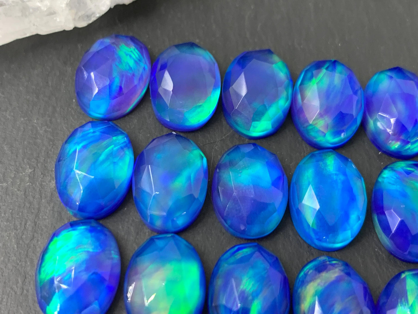 Faceted Aurora Opal oval 10x14mm cabochons - Doublet cabochons