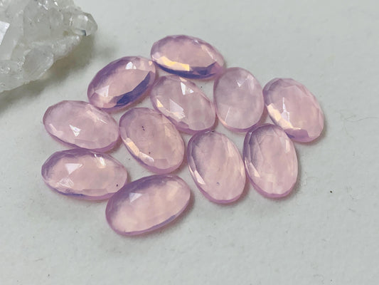Faceted Rose Quartz oval 10x16mm cabochon - Lab created