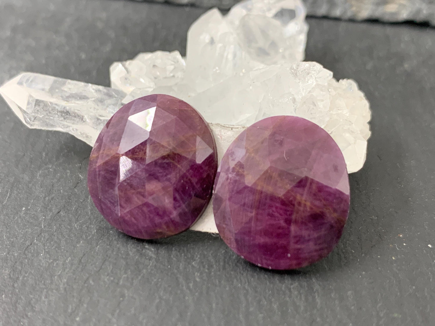 Faceted Ruby pair 14x16x3.5mm cabochon