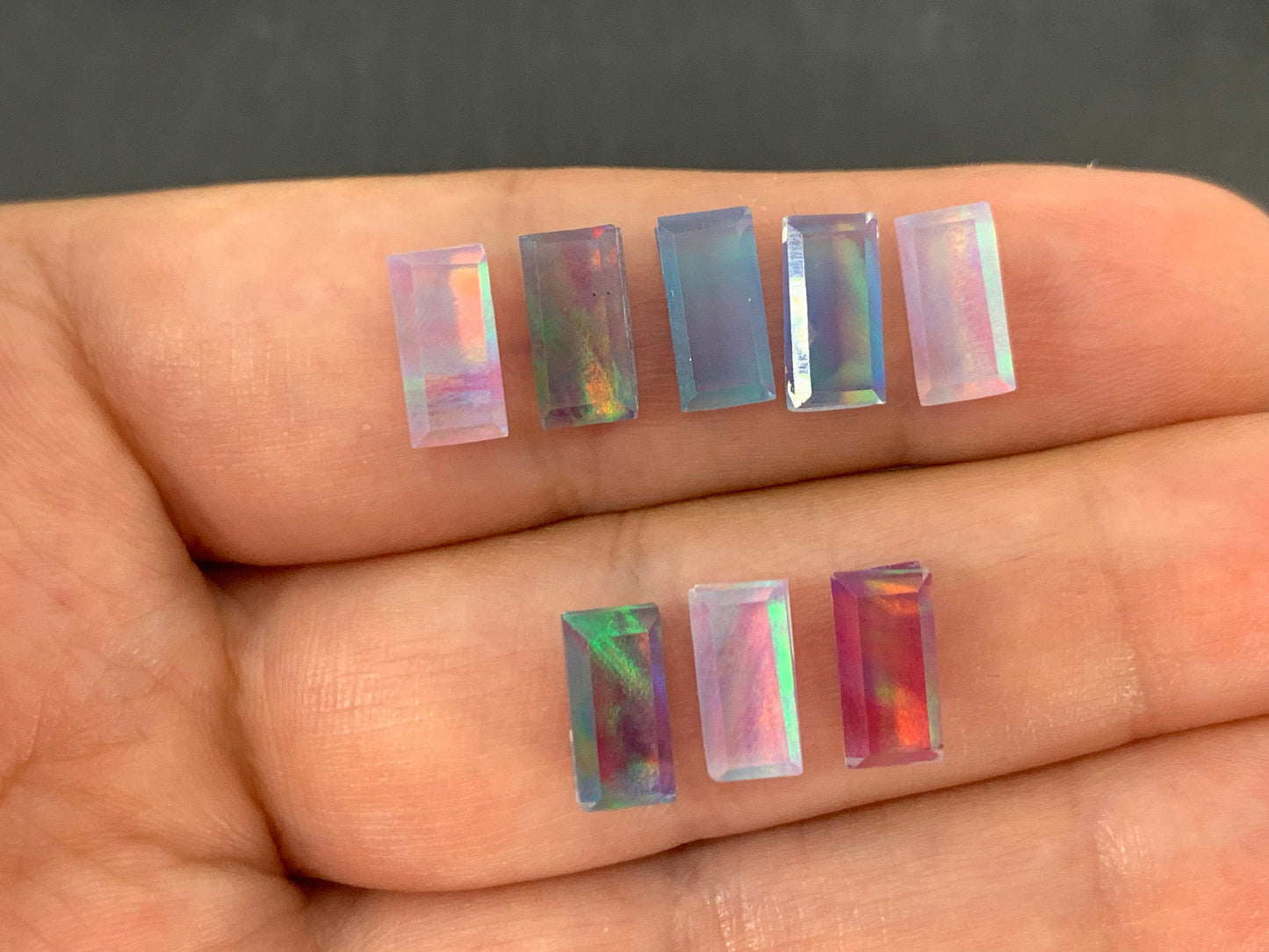 Step Cut Aurora Opal 5x9mm cabochon - Doublet cabochons