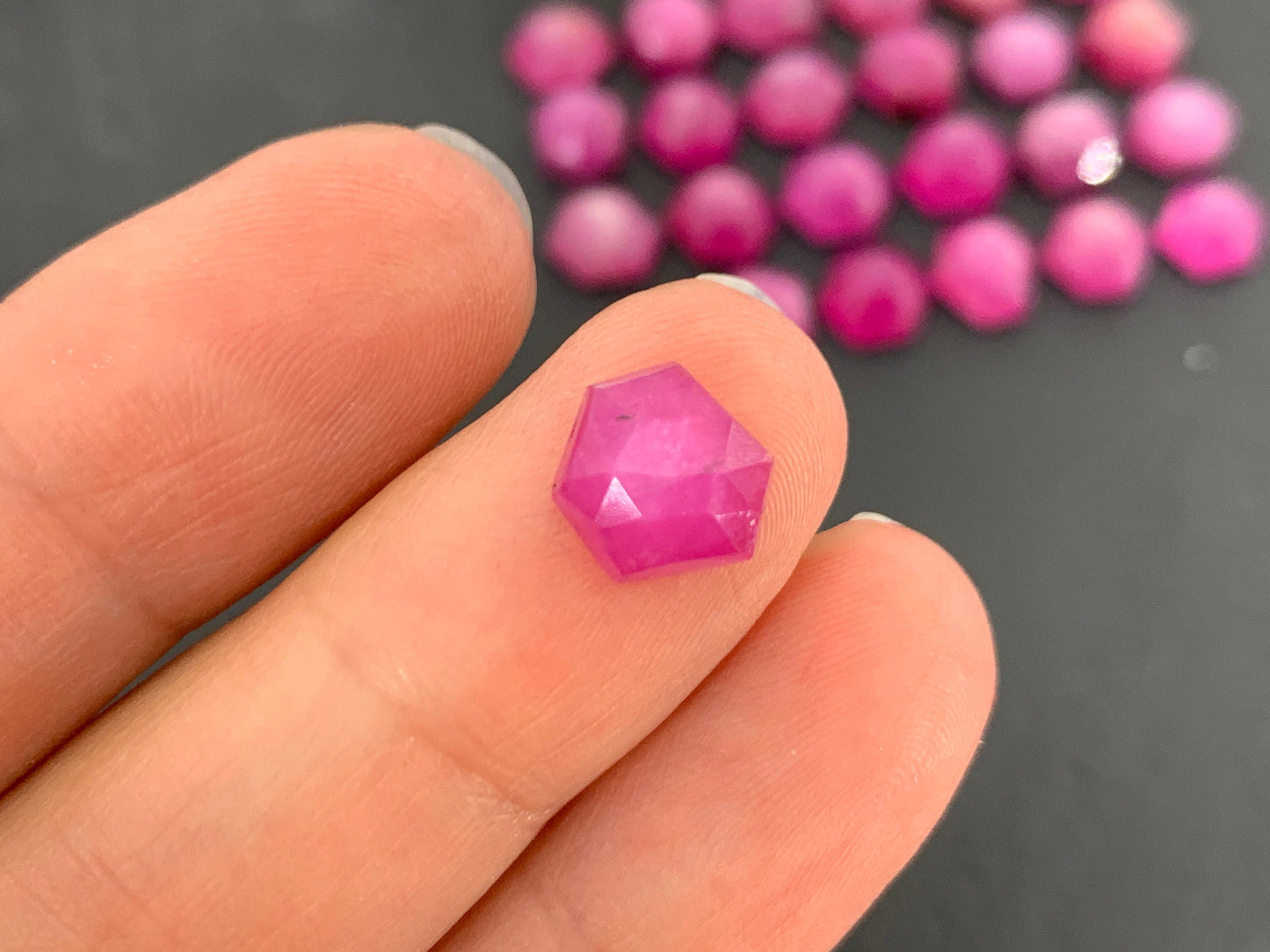 Faceted Pink Sapphire hexagon 7x8mm cabochon
