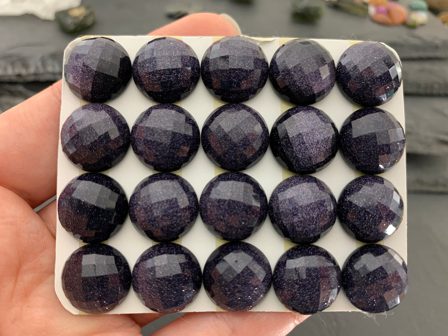 Faceted Blue Gold Sand round 14mm cabochon - Calibrated cabochons