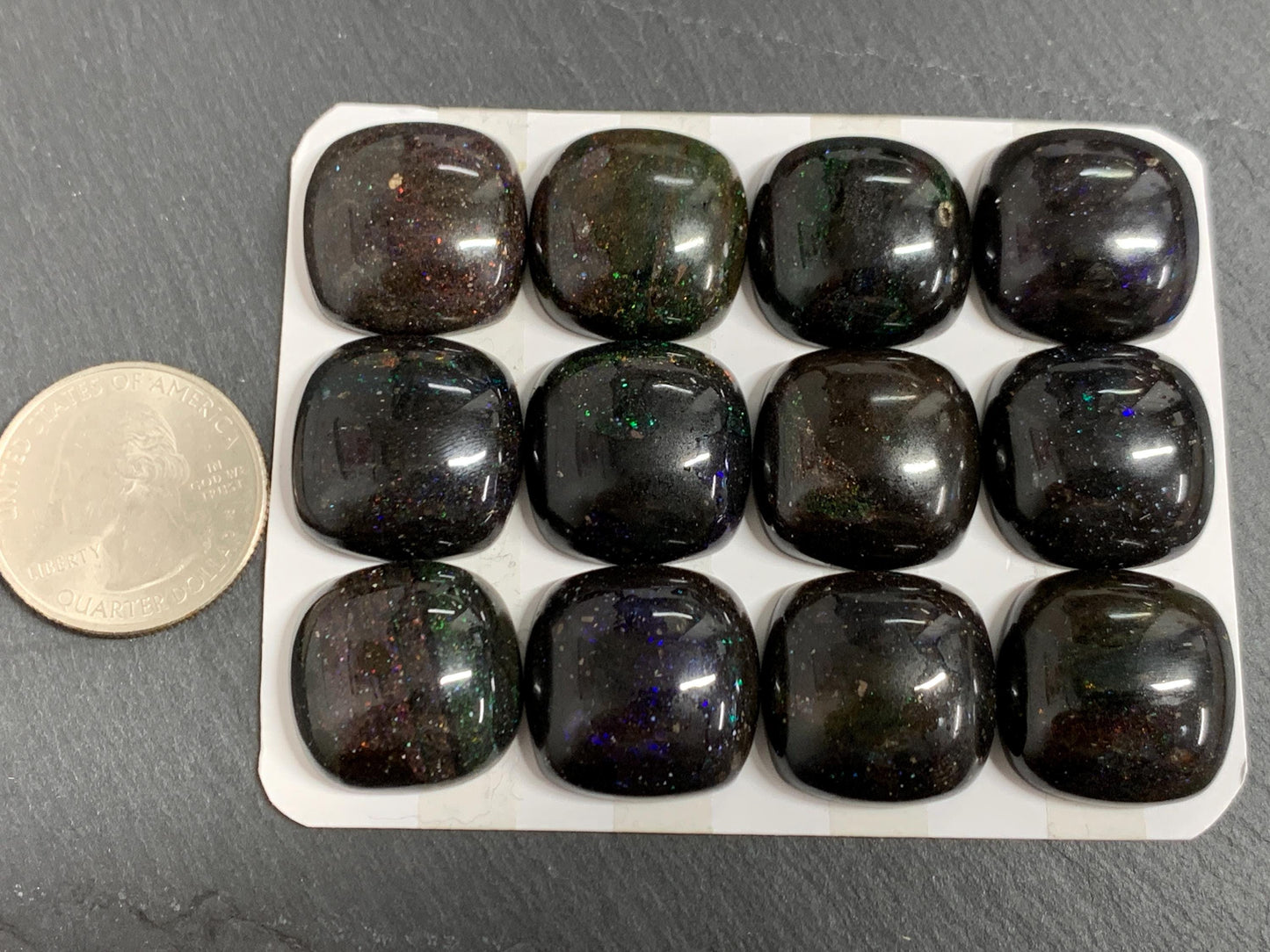 Black Andamooka Opal square 20mm cabochon - Matrix Australian Opal