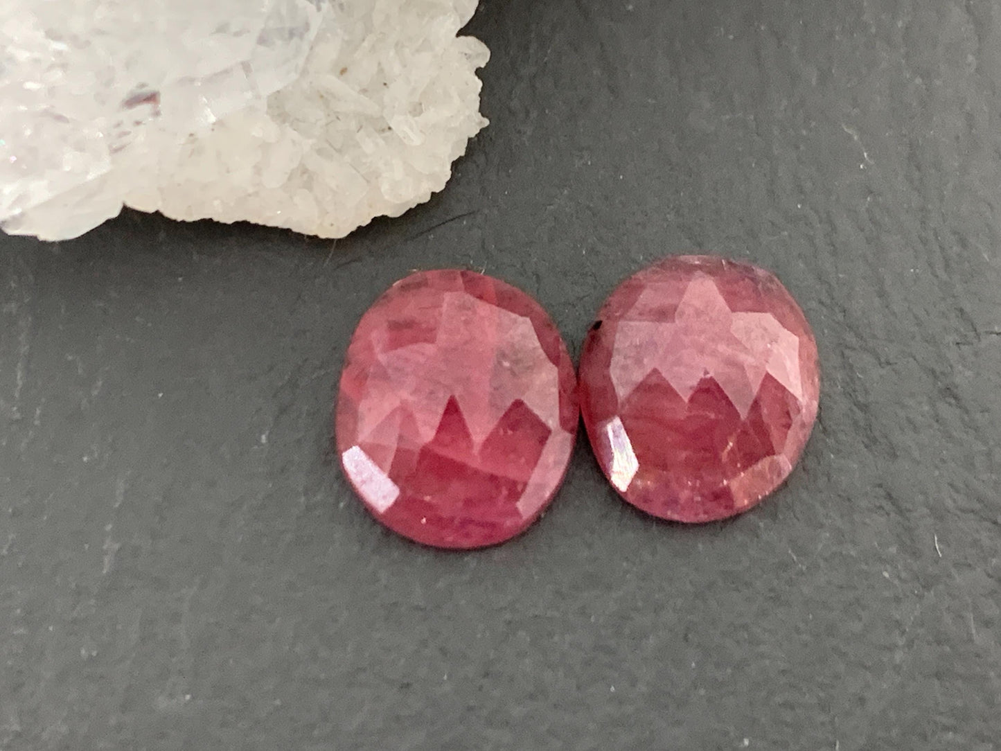 Faceted Ruby pair 8x9x3mm cabochon