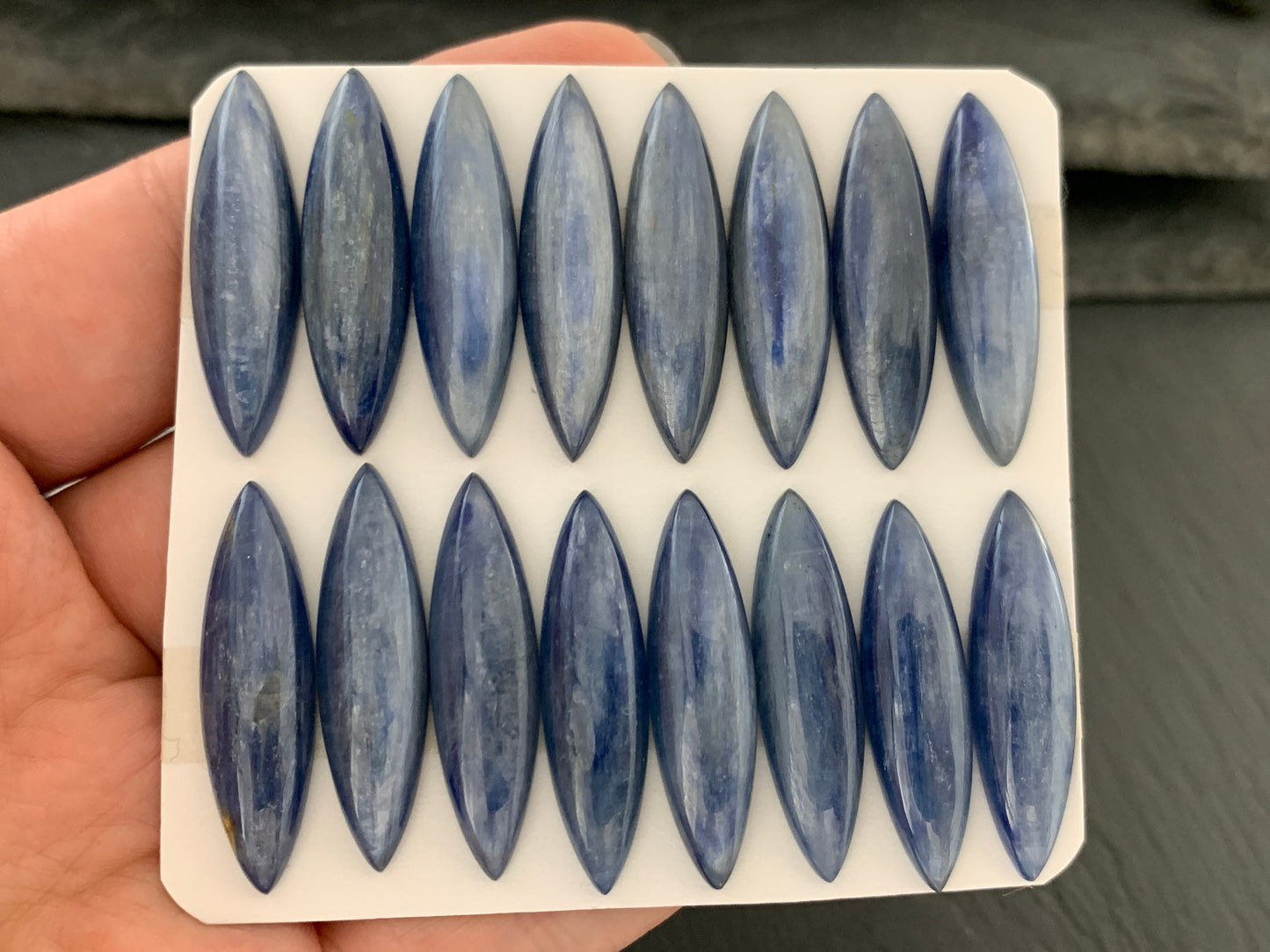 Blue Kyanite marquise 8x29-30mm cabochon - Calibrated cabochons