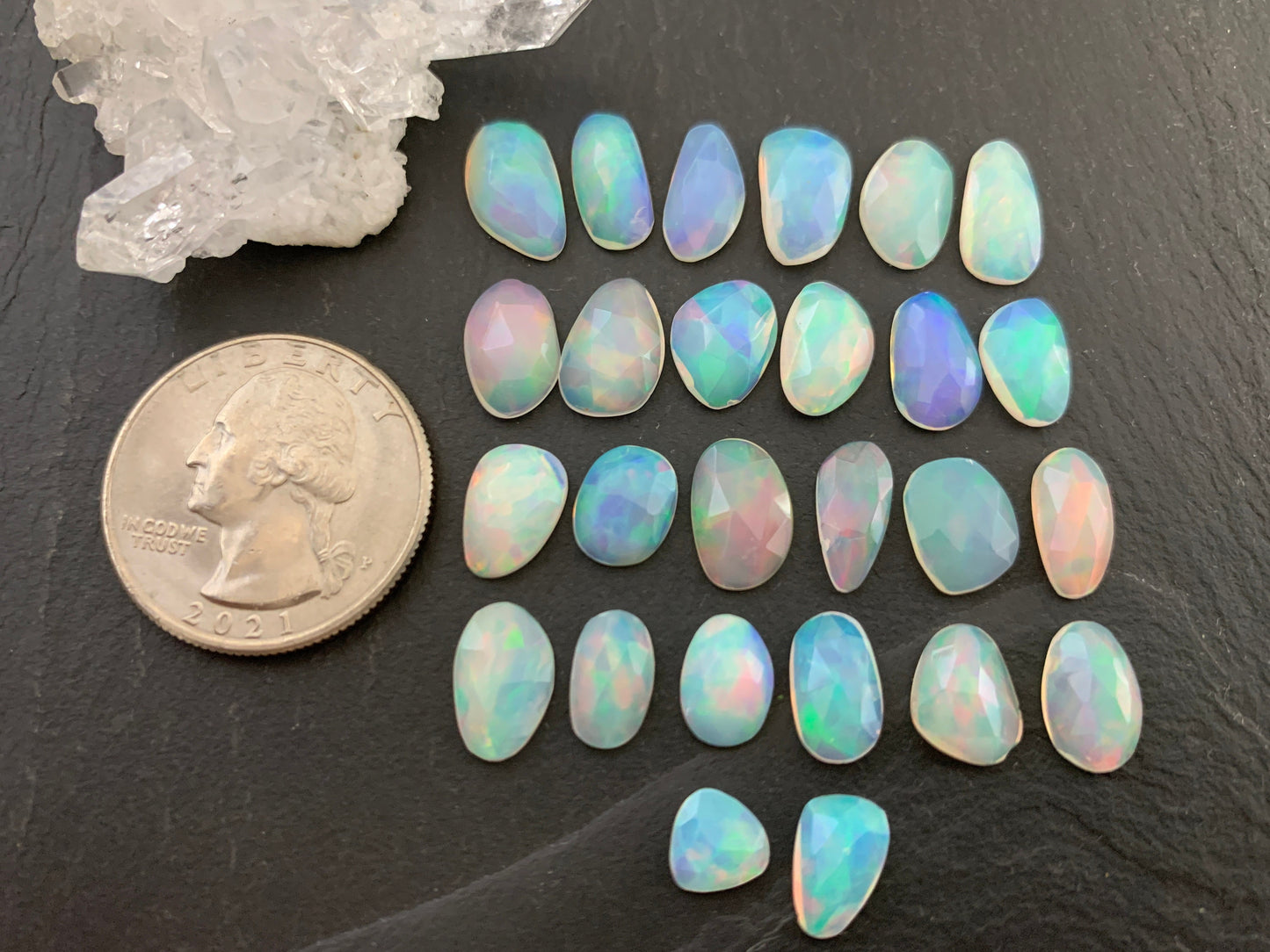 Faceted Ethiopian Opal 9-12mm long cabochon